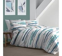 Fusion - Blue Nautical Stripe Duvet Cover - Double Bedding Size (200 x 200cm) - Clifton Collection - Contemporary Blue Duvet Cover - Grey/Teal Blue Bed Set - Teal Bedding with Stripe