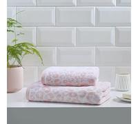 Fusion - Blush Pink Animal Print Bath Towel (70 x 130cm) - 100% Cotton - Cheetah/Leopard Paw Print - Safari Zoo Animal Towel - White & Pink Bath Towel/Bath Sheet - Bathroom Accessory
