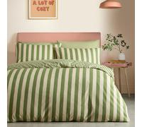 Fusion Bold Stripe Duvet Cover Set Double 200 x 200cm - Green Polycotton Easy Care Bedding with Contemporary Stripe Design, Includes 2 Pillowcases