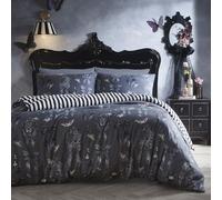 Fusion Bows Noir Halloween Duvet Cover Set Single 140 x 200cm - Grey Polycotton Easy Care Bedding with Bows Noir Print, Includes 1 Pillowcase