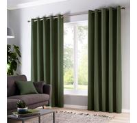 Fusion Cannes 100% Cotton Black Out Plain Dyed Bottle Green Eyelet Curtains
