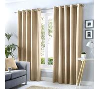 Fusion Cannes 100% Cotton Black Out Plain Dyed Natural Eyelet Curtains