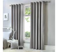 Fusion Cannes Silver Blackout Eyelet Curtains - W66 x L72 (168x183cm) - 2 Thermal Panels - 100% Cotton - Thick Weave - Soundproof Drapes - Bedroom/Living Room