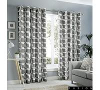 Fusion - Capella - 100% Cotton Pair of Eyelet Curtains - 66" Width x 90" Drop (168 x 229cm) in Grey