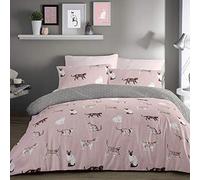 Fusion 'Cats' Luscious Hand Drawn Cat Print Duvet Cover Set in Rose | Size: Single Fusion Rose Single