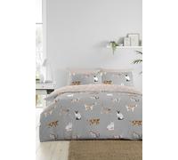 Fusion 'Cats' Luscious Hand Drawn Cat Print Duvet Cover Set in Grey | Size: Double Fusion Grey Double