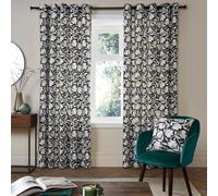 Fusion - Charcoal Black Floral Curtains W66 x L72" (168 x 183cm) - 2x Panels - 100% Cotton - Matching Cushion Available - Vintage Drapes - Flower Eyelet Curtains - Soundproof Curtains for Bedroom