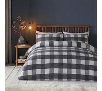 Fusion - Charcoal Check Seersucker Duvet Cover - King Bedding Size (230 x 220cm) - Reversible Design (Stripes) - Soft Touch - Puckered Effect Bedding - Grey & White Flannelette/Gingham Duvet Cover