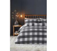 Fusion Charcoal Seersucker Gingham Check Brushed Cotton Rich Duvet Cover Set Charcoal