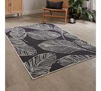 Fusion - Charcoal Tropical Leaf Rug (180 x 120cm) - Low Pile, Hypoallergenic, Machine Washable, Non-Slip in Grey with Botanical Leaves - Living Room & Bedroom Decor