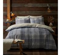 Fusion - Grey Checkered Fleece Duvet Cover - Single Bedding Size (140 x 200cm) - Reversible Design - Light Grey Tartan Bedding - Blue Flannelette Bedding with Teddy Bear Fleece Quilt - White Fleece