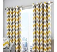 Fusion Chevron Zig Zag Eyelet Curtains - Ochre - 168x183cm