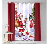 Fusion - Eyelet Single Decorative Curtain Panel - Christmas Santa & Snowy Scene - 54'' Width x 84'' Drop (138 x 214cm) in Red and White (SAWMI548461TU)