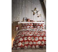 Fusion Christmas - Dotty Sheep Christmas - Easy Care Duvet Cover Set - Single Bed Size in Red
