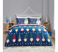 Fusion Christmas Gonk Duvet Cover Set - Navy Blue - King Size 230 x 220cm - Reversible Design - 100% Cotton - 2 Pillowcases - Festive Gnome Bedding for Winter & Holidays