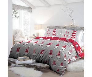 Fusion Christmas Gonk Duvet Cover Set - Super King Size (260 x 220cm) - 100% Cotton - Reversible Red & Grey - 2 Pillowcases Included - Festive Gnome Bedding - Soft Christmas Quilt Cover