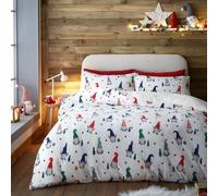Fusion Christmas Gonk Fleece Duvet Cover - King Size (230 x 220cm) - Reversible Design - White Teddy Fleece Bedding with Festive Gnome Print - Includes 2 Pillowcases