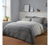 Fusion Contemporary Ombre Grey Duvet Cover Set Double 200 x 200cm - Reversible Grey Polycotton Bedding with Charcoal Stripe Design