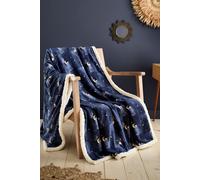 Fusion 'Cosmic Star' Star & Moon Print Fleece Throw in Navy | Size: 150 cm × 200 cm Fusion Navy 150 cm × 200 cm