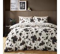 Fusion Cow Print Duvet Cover Set Double 200 x 200cm - Black and White Polycotton Easy Care Bedding with Playful Cow Print, Includes 2 Pillowcases