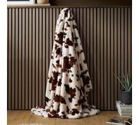 Fusion Cow Print Faux Fur Natural Bedspread Large - Animals Maximalist Bedding - Faux Fur Recycled Polyester - Natural Animals Bedroom Decor
