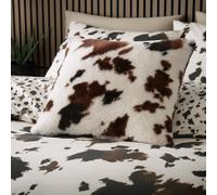 Fusion Cow Print Faux Fur Natural Filled Cushion, 43 x 43cm, Polyester, Microfibre Pad