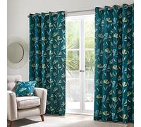 Fusion - Dacey - 100% Cotton Pair of Eyelet Curtains - 46" Width x 72" Drop (117 x 183cm) in Teal