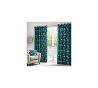 Fusion - Dacey - 100% Cotton Pair of Eyelet Curtains - 66" Width x 90" Drop (168 x 229cm) in Teal