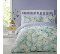 Fusion - Daisy Flowers Duvet Cover - Double Bedding Size (200 x 200cm) - Reversible Designs (Purple Polka) - 2 Pillowcases - Girls Bedding with Daisy Flowers - Floral Duvet Covers in Duck Egg/Purple