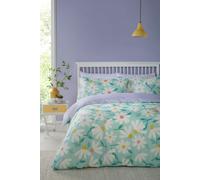 Fusion 'Daisy' Retro Daisy Print Peach Textured Duvet Cover Set in Duck Egg Blue | Size: Single Fusion Duck Egg Blue Single