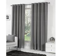 Fusion Dark Grey Eyelet Curtains W90 x L90" (229x229cm) - 100% Cotton Thermal Drapes for Bedroom/Living Room - Charcoal Door Curtain - Sorbonne Collection - Blackout Window Treatment