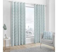 Fusion Delft Leaf Print 100% Cotton Eyelet Lined Curtains, Duck Egg, 90 x 72 Inch