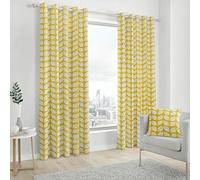 Fusion Delft Leaf Print 100% Cotton Eyelet Lined Curtains, Ochre, 90 x 90 Inch, Polyester, W229cm (90") x D229cm (90")