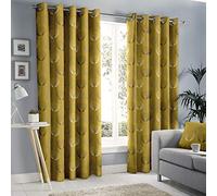 Fusion - Delta - 100% Cotton Pair of Eyelet Curtains - 66" Width x 54" Drop (168 x 137cm) in Ochre
