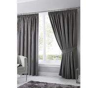 Fusion Dijon Blackout Pair of Pencil Pleat Curtains Charcoal