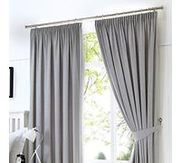 Fusion Silver Grey Blackout W46 x L72x Pencil Light Grey-2x Panels-Thermal Bedroom & Living Room-Pleated Curtains and Drapes, Polyester, 46" Width x 72" Drop (117 x 183cm)