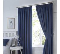 Fusion Dijon-Blackout/Thermal Insulated Pair of Pencil Pleat Curtains, Navy, 90" Width x 72" Drop (229 x 183cm)
