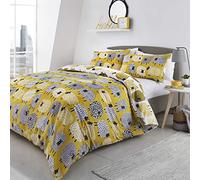 Fusion Dotty Sheep Print Reversible Duvet Cover Set, Ochre, Single, Oyster, Gray, White, Green