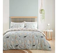 Fusion - Duck Egg Blue Dog Duvet Cover - Single Bedding Size (140 x 200cm) - Reversible Design (Beige & Duck Egg Blue) - Paw Print Duvet Cover - Dogs Print Duvet - Shih Tzu, French Bull and Poodles