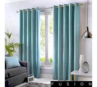 Fusion Duck Egg Blue Eyelet Curtains - 66x72" (168x183cm) - 100% Cotton - Pair of Thermal Lined Panels - Light Blue Drapes for Bedroom or Living Room - Door Panel - Sorbonne Collection - Modern Style
