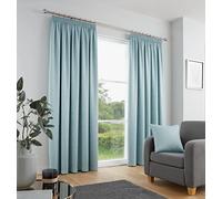 'Galaxy' Pair of Light Reducing Thermal Effect Pencil Pleat Curtains Fusion Duck Egg Blue 168cm width x 137cm drop
