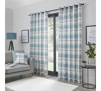 Fusion - Duck Egg Blue Tartan Curtains W66 x L54 (168 x 137cm) - 100% Cotton - 2x Panels - Blue Checkered Curtains - Aqua Blue Eyelet Curtains in Plaid - Sky Blue Curtains for Living Room/Bedroom