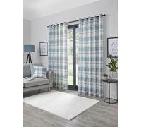 Fusion - Duck Egg Blue Tartan Curtains W90 x L90 (229 x 229cm) - 100% Cotton - 2x Panels - Blue Checkered Curtains - Aqua Blue Eyelet Curtains in Plaid - Sky Blue Curtains for Living Room/Bedroom
