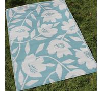 Fusion Duck Egg Flower Outdoor (120 x 170cm) -Light Botanical Print Picnic Blue Beach Blanket-Floral Balcony/Patio Rug/Mat-Luna Collection, 100% Polypropylene