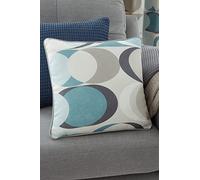 Fusion - Duck Egg Retro Vector Circle Cushion (43 x 43cm) - 100% Cotton - Filling Included - Grey Piped Edge Cushion in Duck Egg - Circle Geometric Cushion with Insert - Matching Curtains Available