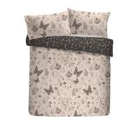 Fusion Duvet Cover Set, 52% Recycled Polyester 48% Cotton, Double Size 200x200cm, Grey, Hand Drawn Print with Celestial Pattern, Reversible