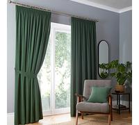 Fusion Emerald Green Blackout Curtains W46 x L54 - Pencil Pleat - Thermal Drapes - 2 Panels - Forest Green Bedroom & Living Room Window Treatment