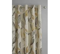 Fusion Ensley Grey & Ochre Leaf Curtains - 2 Panels, 66"x54" (168x137cm) - 100% Cotton, Yellow Eyelet - Thermal and lined for Bedroom/Living room
