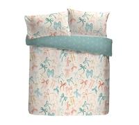 Fusion Evelyn Duvet Cover Set, 52% Recycled Polyester 48% Cotton, Super-King 260x220cm, Multi-Coloured, Hand-Painted Watercolour Bows Pattern, Reversible, 56 Pick