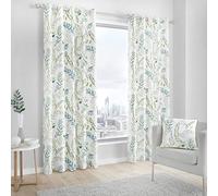 Fusion Fernworthy Leaf Print 100% Cotton Eyelet Lined Curtains, Green, 90 x 90 Inch